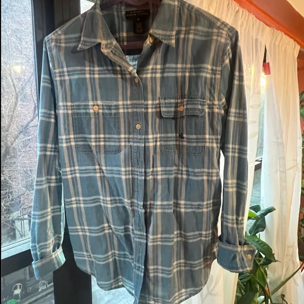 Ralph Lauren Blue Plaid Shirt Medium - Picture 2 of 5